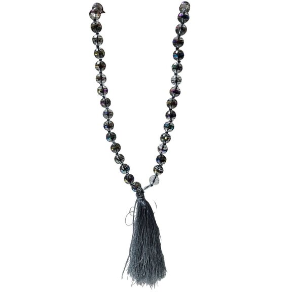 Elegant Boho Faceted Glass Beaded Grey Tassel Necklace Fashion Jewelry Women - Picture 1 of 5